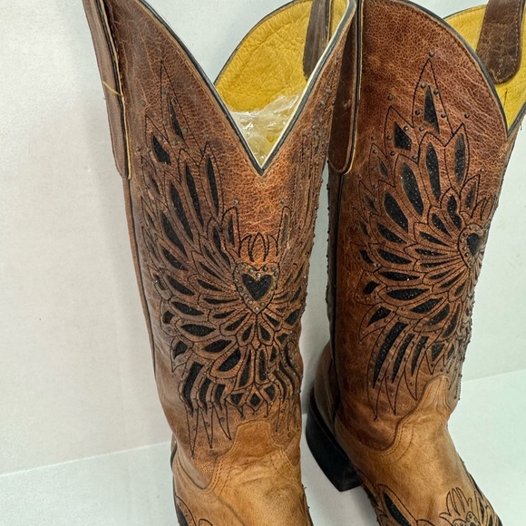 Cavender's Brown Leather Glitter Angel Wings Western Boots Size 8B. - Picture 4 of 12